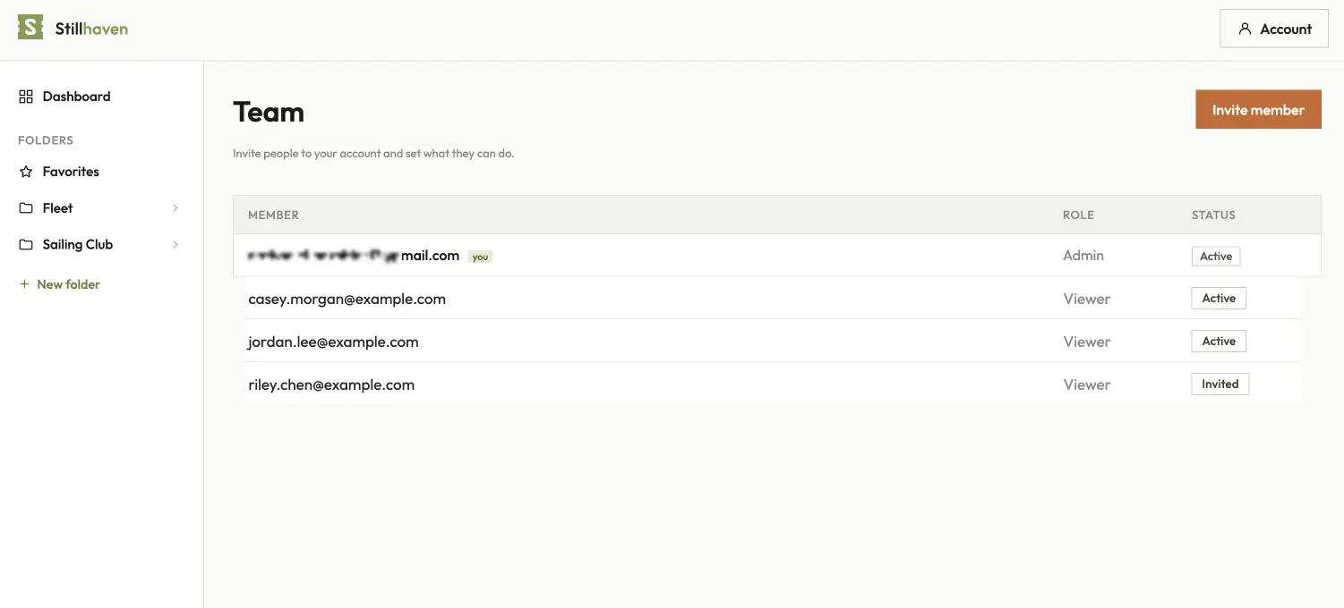 The Team screen — invite a teammate and set their role
