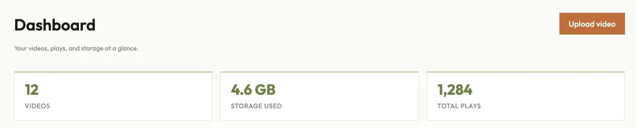 The dashboard usage meters — storage and bandwidth against your plan