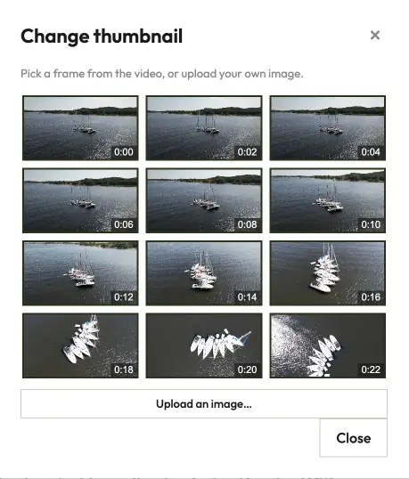 The thumbnail picker — choose a frame from the video