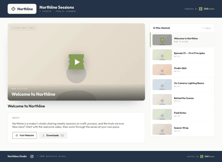 A Stillhaven channel — a branded playlist of videos at your own URL